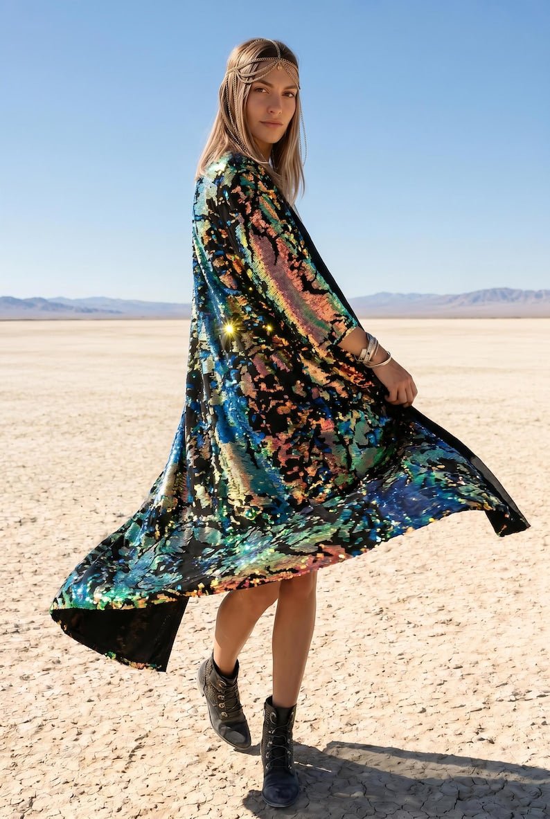 sequin kimono dress Yumi Black Midi Wrap Velvet Kimono Dress - Black