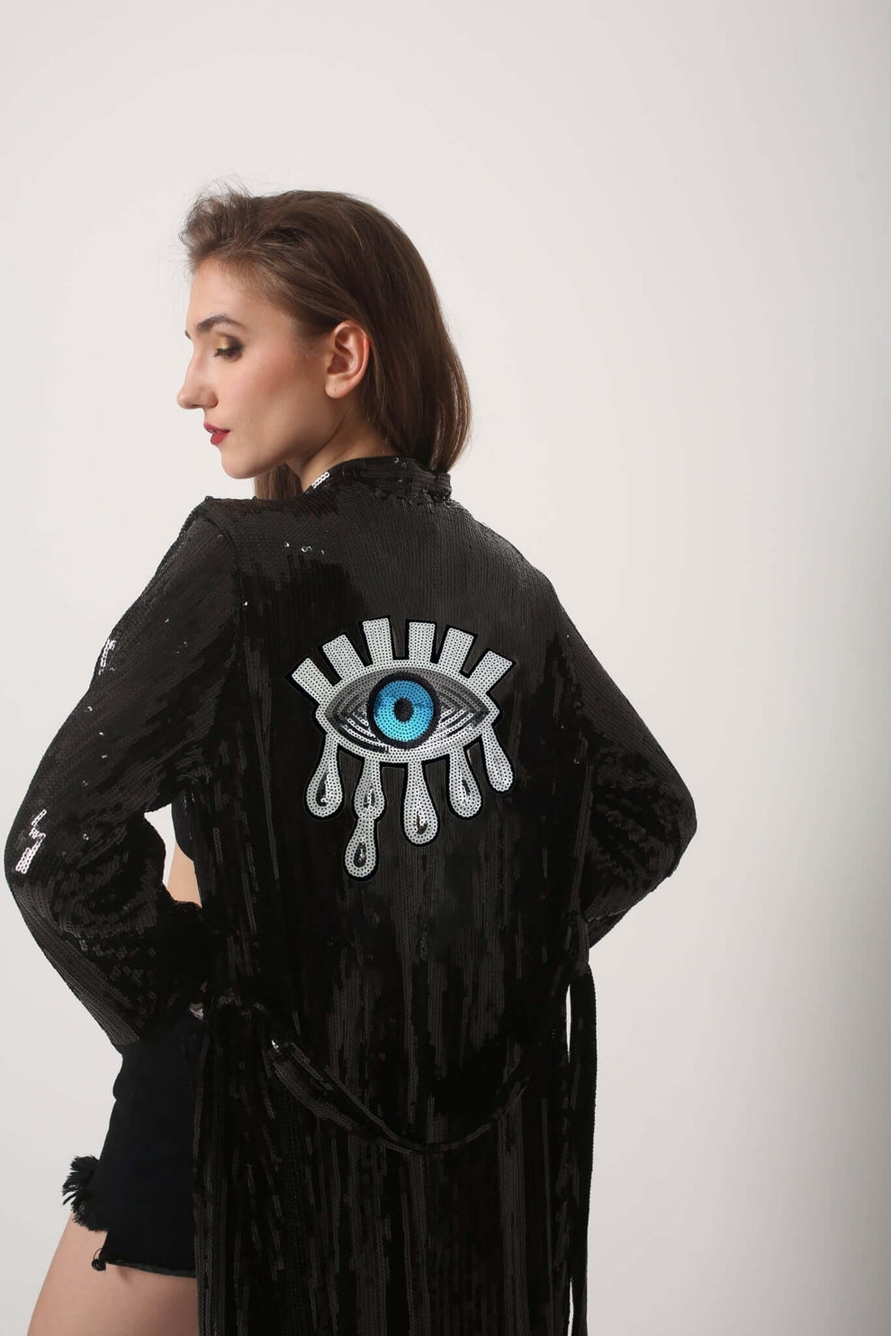Black Sequin Kimono with Fringes - Sparkly Duster - burning man , Third ...