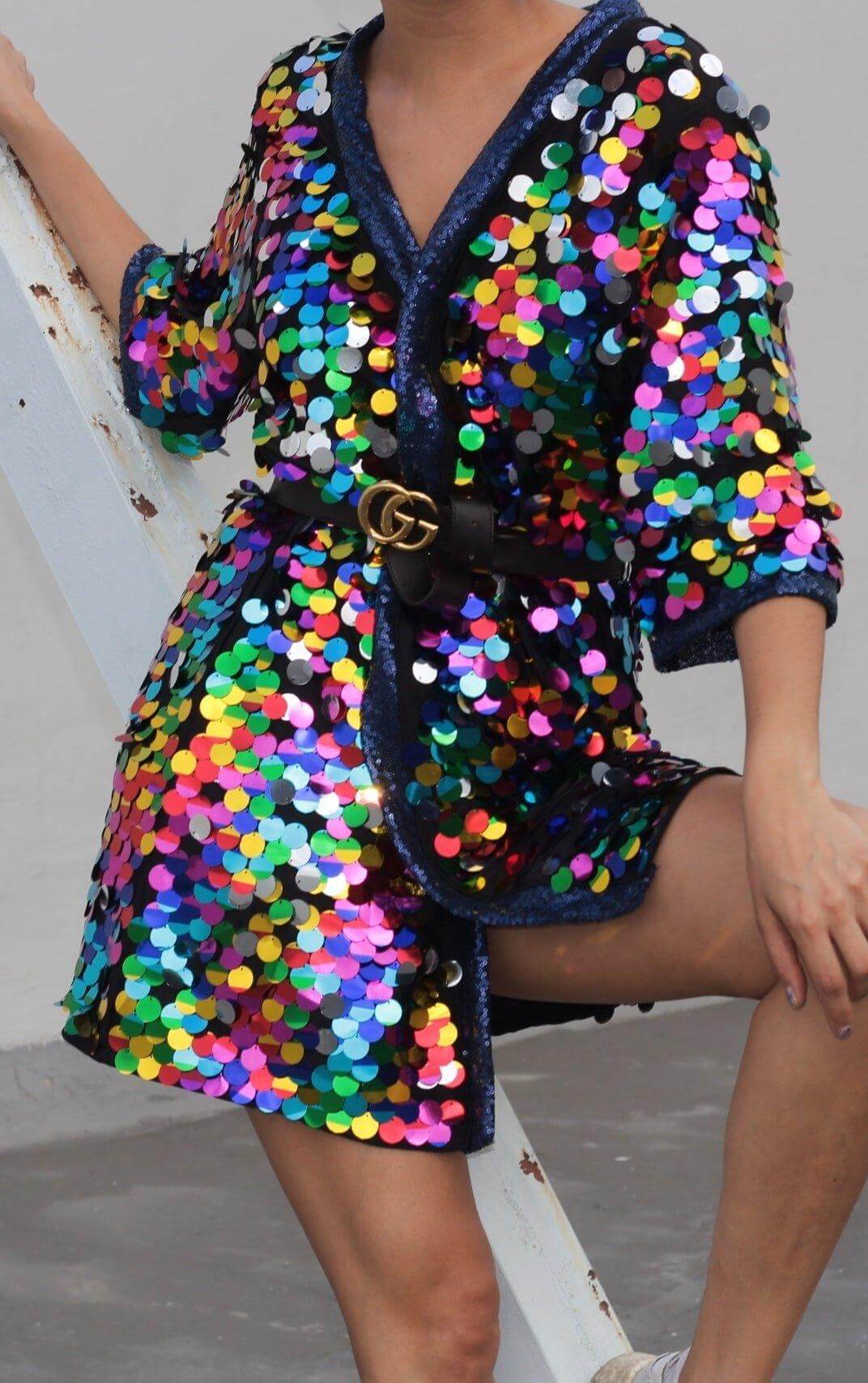 sequin kimono mini dress TFNC Petite sequin kimono top mini dress in gold