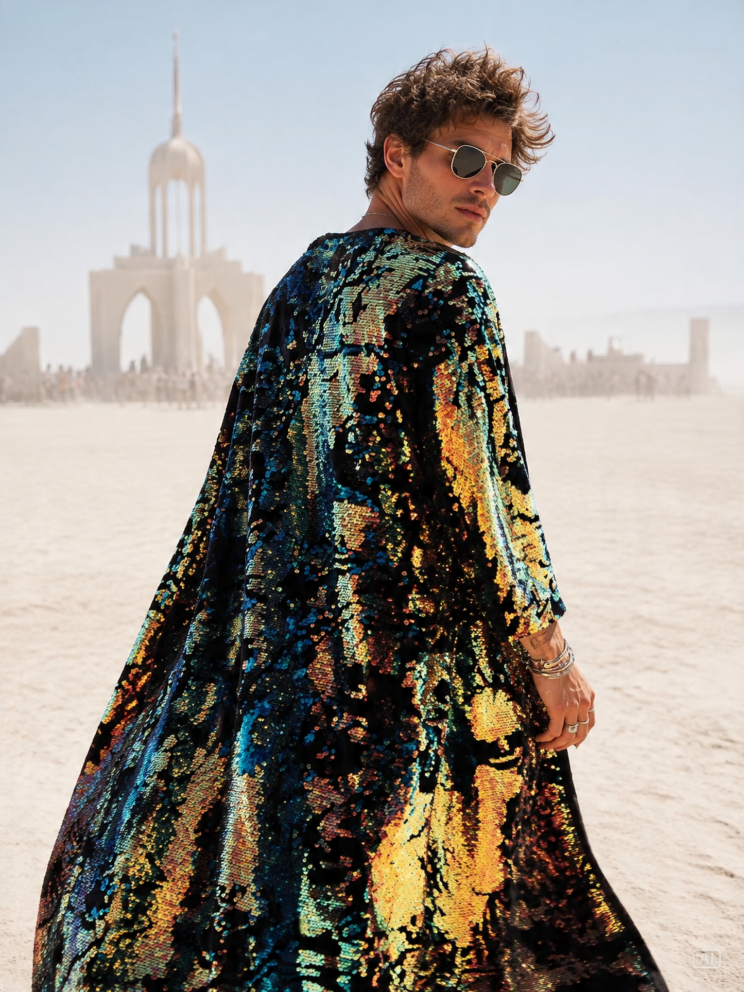 Men’s Iridescent Velvet Sequin Kimono – Burning Man Festival Outfit and Rave Clothing